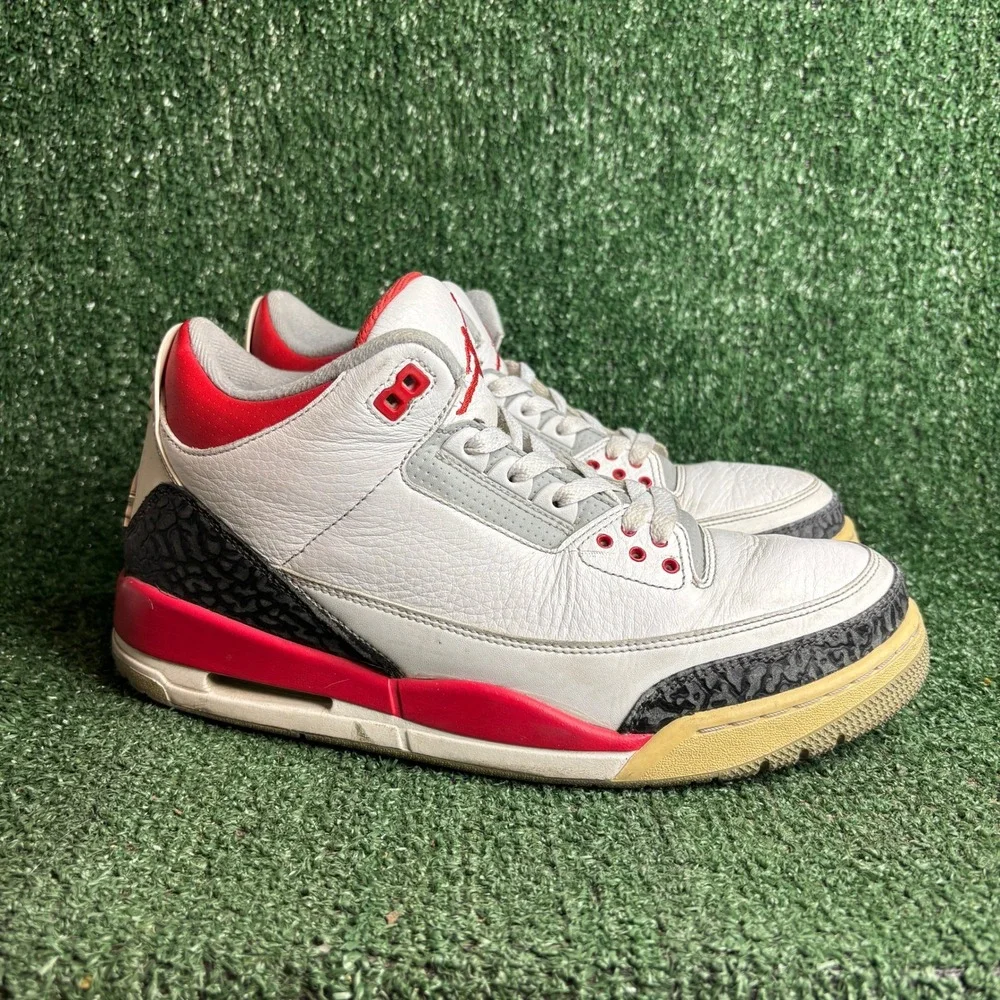 Jordan 3 Retro Fire Red Elephant Print Athletic Basketball Sneaker White Mens 10